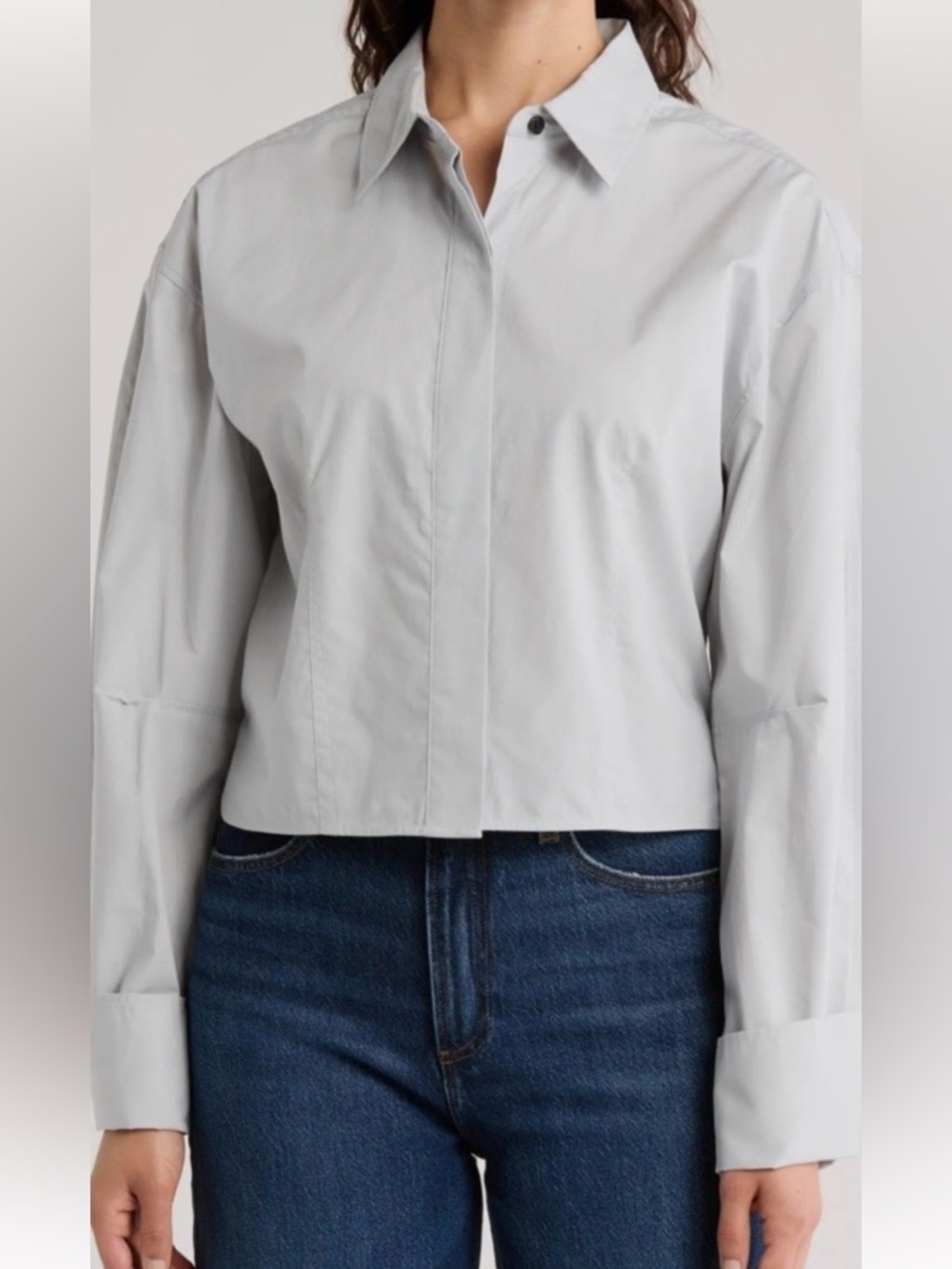 rag & bone Light Gray Cropped Button-Down Shirt